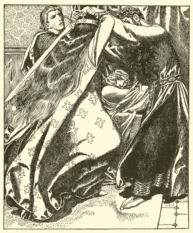 La Reina de Irlanda busca matar a Sir Tristram de after Howard Pyle