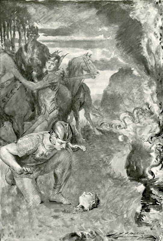 Beowulf encuentra la cabeza de Aschere de after John Henry Frederick Bacon