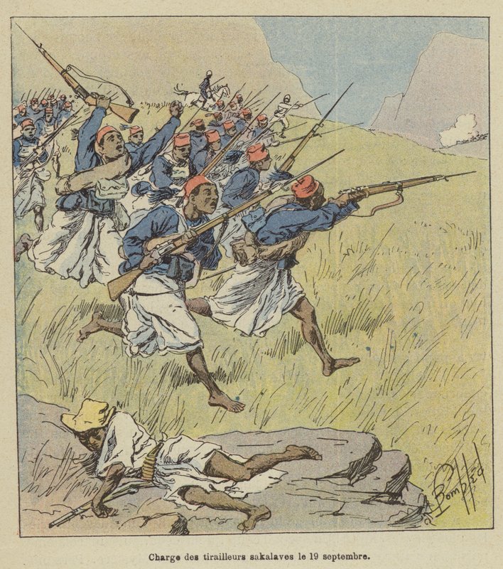 Carga de los tiradores sakalaves el 19 de septiembre de after Louis Charles Bombled