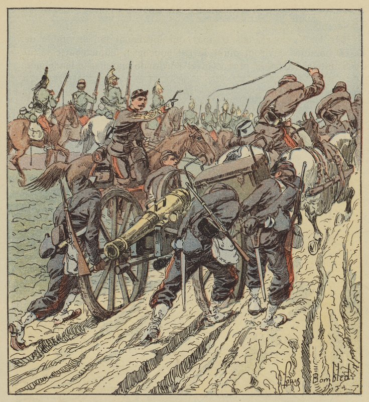 Batalla de Artenay, retirada de la artillería bajo la protección del 6º de dragones de after Louis Charles Bombled