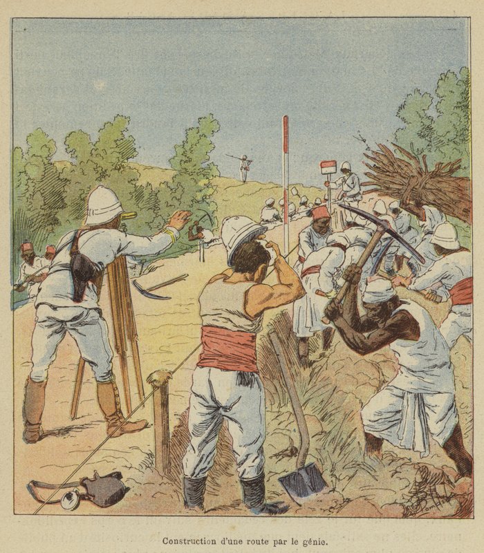 Construcción de una carretera por el genio de after Louis Charles Bombled