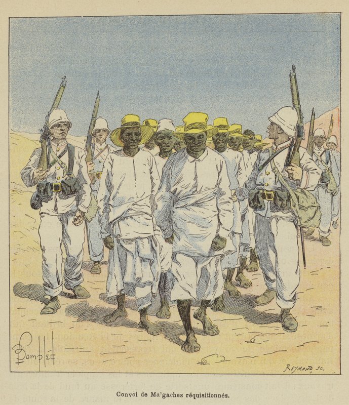 Convoy de malgaches requisados de after Louis Charles Bombled