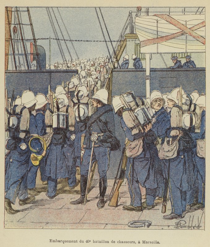 Embarque del 40º batallón de cazadores, en Marsella de after Louis Charles Bombled