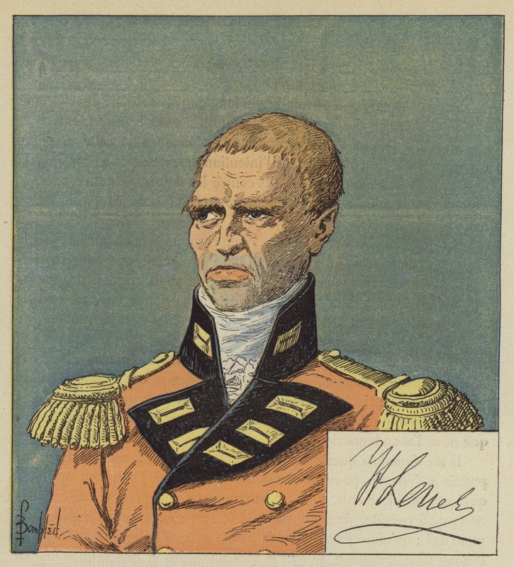 Hudson Lowe según un dibujo de la Biblioteca Nacional, La firma de Lowe de after Louis Charles Bombled