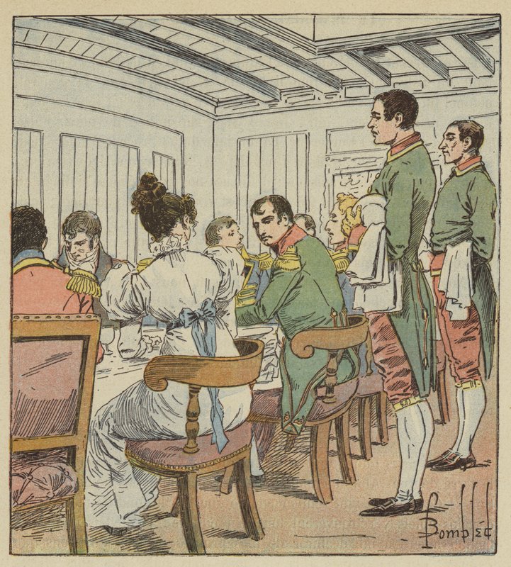 El Emperador tenía a su izquierda a la Sra. de Montholon de after Louis Charles Bombled