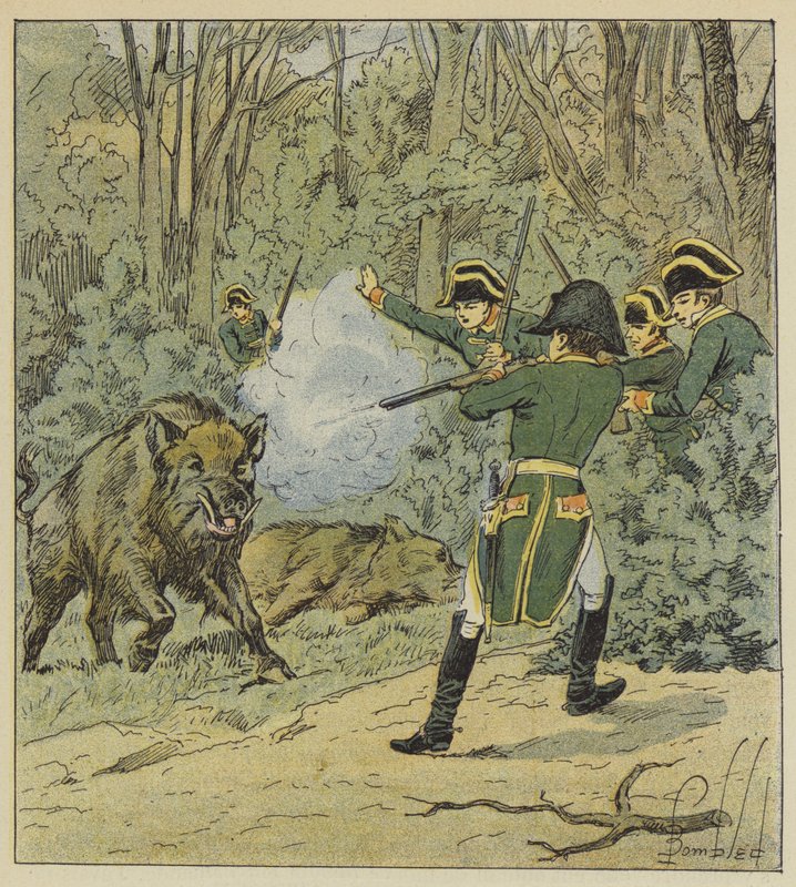 El Emperador caza jabalíes en el bosque de Marly de after Louis Charles Bombled