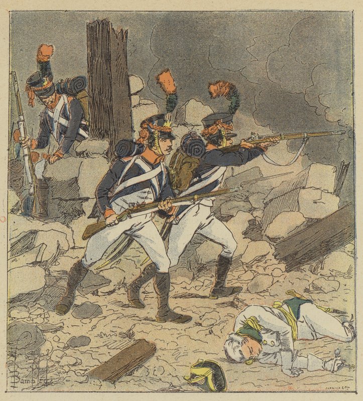 El Emperador envió a los tiradores de su guardia a Aspern de after Louis Charles Bombled