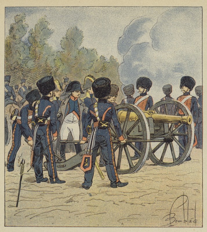 El Emperador apunta él mismo las piezas de la guardia, en Montereau de after Louis Charles Bombled