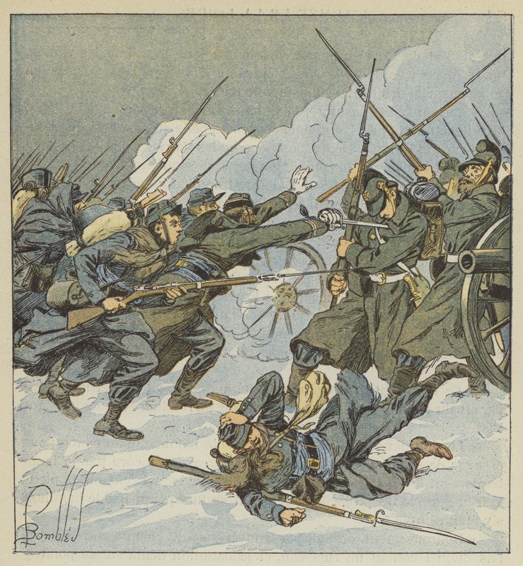 La compañía Boudot, del 11º cazadores, corre hacia una batería alemana de after Louis Charles Bombled