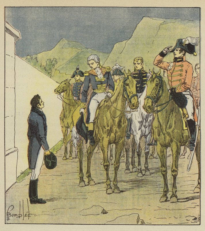 El almirante Taylor, con un numeroso estado mayor, se presenta en Longwood para ver al Emperador de after Louis Charles Bombled