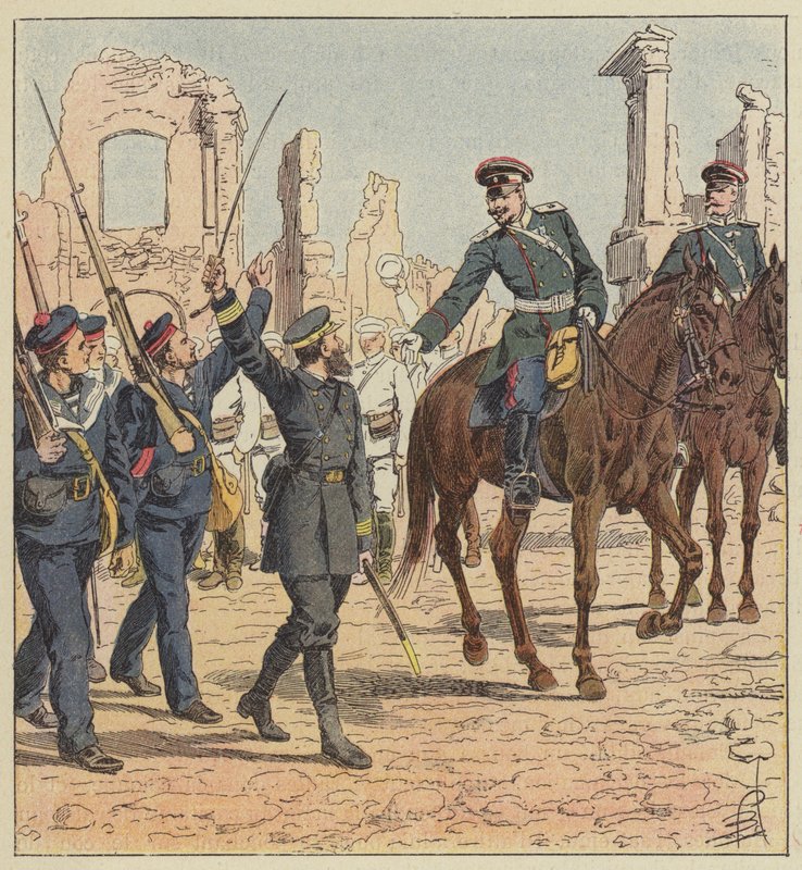 El capitán de Marolles y el general Stessel de after Louis Charles Bombled