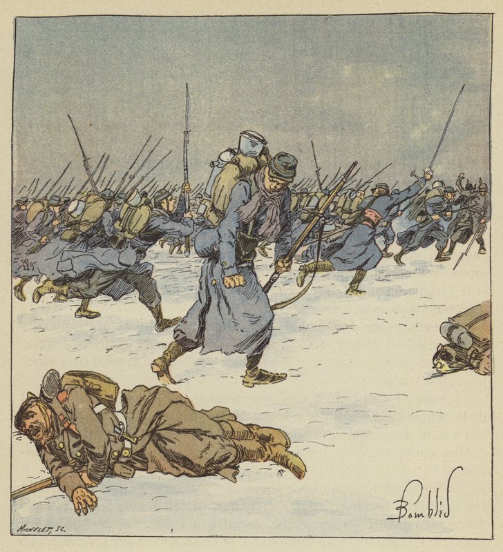 El cazador Martin, del 10º batallón, deja su bayoneta en el cuerpo de un suboficial prusiano de after Louis Charles Bombled