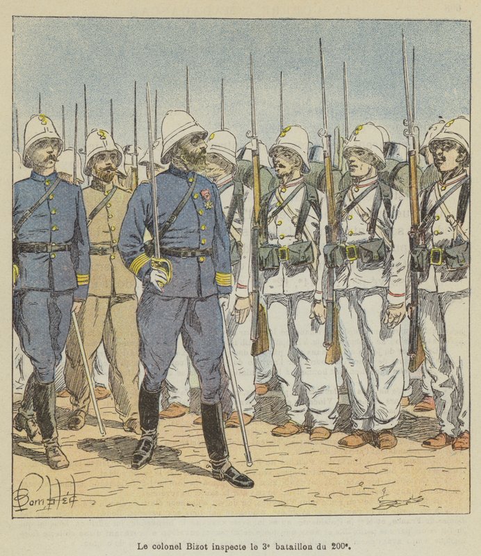 El coronel Bizot inspecciona el 3º batallón del 200º de after Louis Charles Bombled
