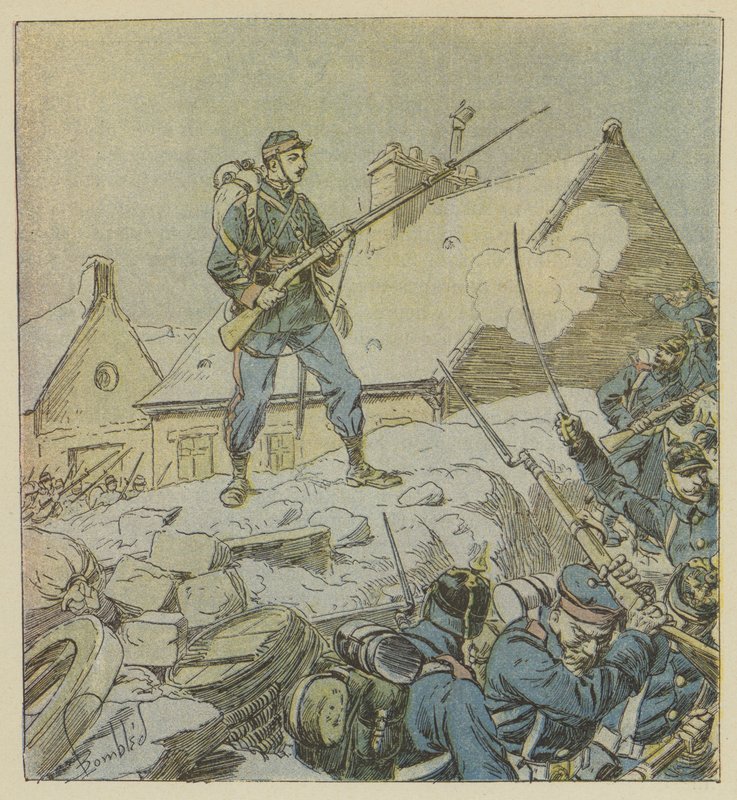 El sargento Pitou, subiendo intrépidamente sobre la barricada de Courceboeufs, decide la toma del pueblo de after Louis Charles Bombled