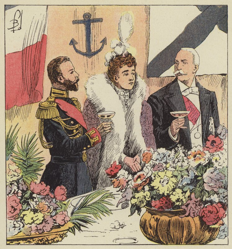 El zar Nicolás II proclama la alianza franco-rusa a bordo del Pothuau de after Louis Charles Bombled