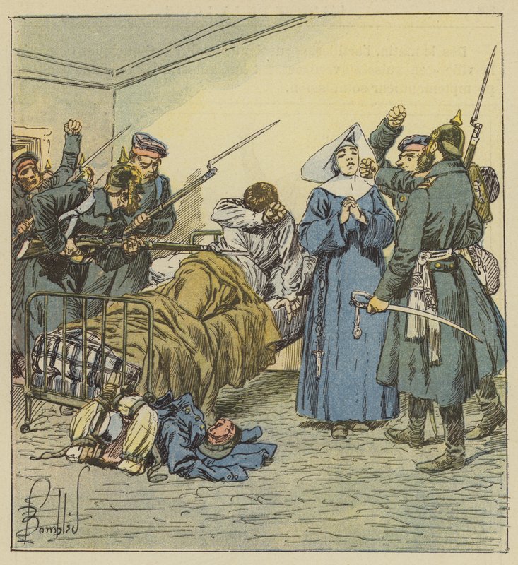 Los prusianos en la ambulancia del bulevar Negrier de after Louis Charles Bombled