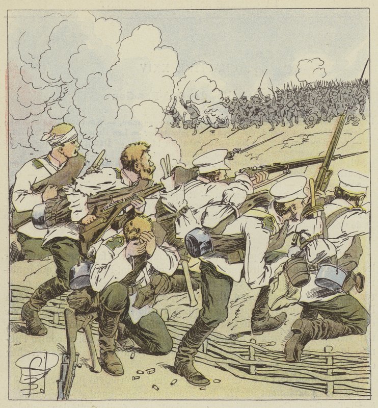 Los tiradores siberianos en Vafangou de after Louis Charles Bombled