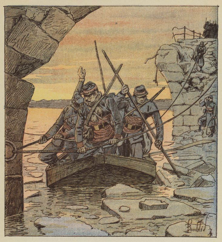 Los voluntarios de Cathelineau cruzan el Loira en Châteauneuf de after Louis Charles Bombled