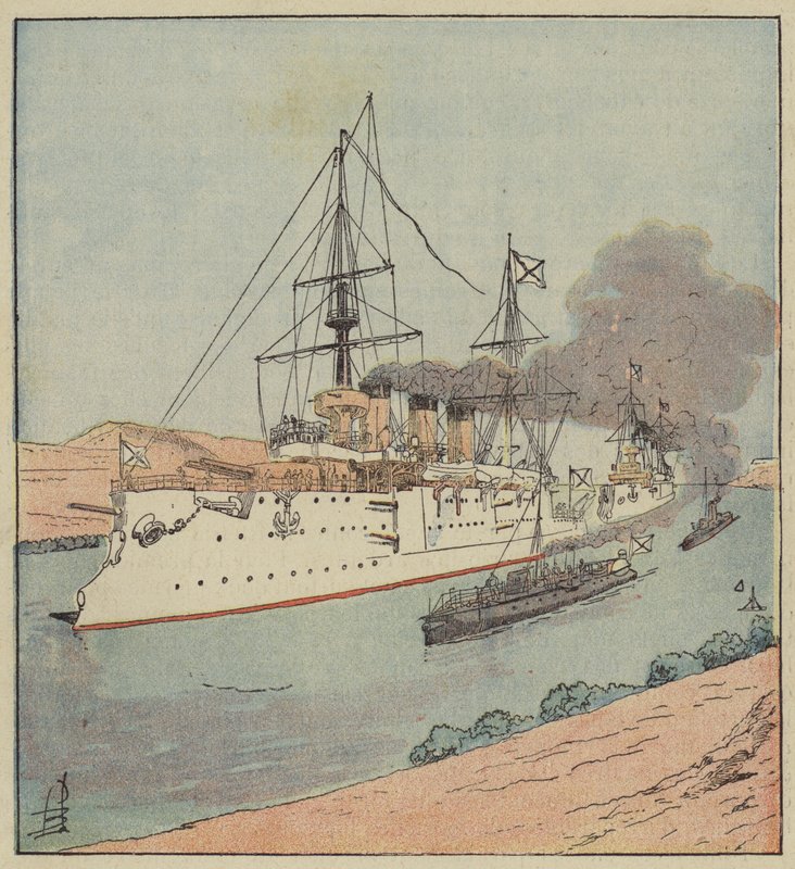 Buques de guerra rusos en el canal de Suez de after Louis Charles Bombled