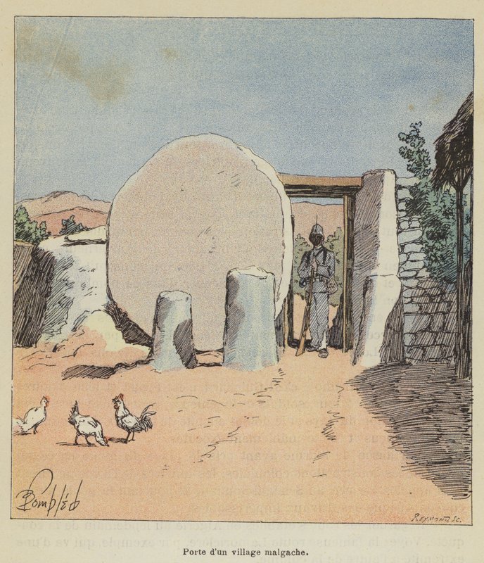 Puerta de un pueblo malgache de after Louis Charles Bombled