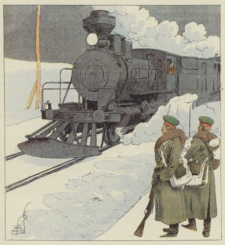 Tren militar en el Transiberiano de after Louis Charles Bombled