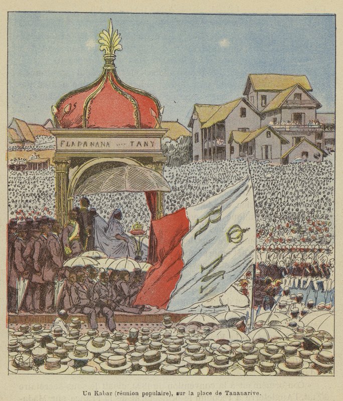 Un Kabar (reunión popular), en la plaza de Tananarive de after Louis Charles Bombled
