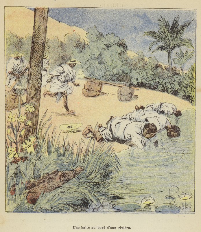Una parada al borde de un río de after Louis Charles Bombled