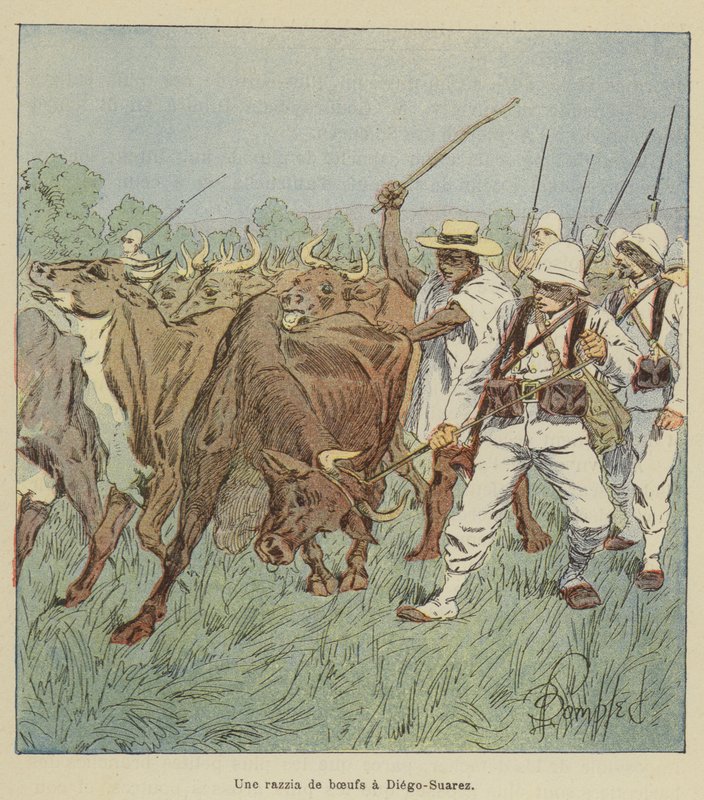Una redada de bueyes en Diego-Suárez de after Louis Charles Bombled