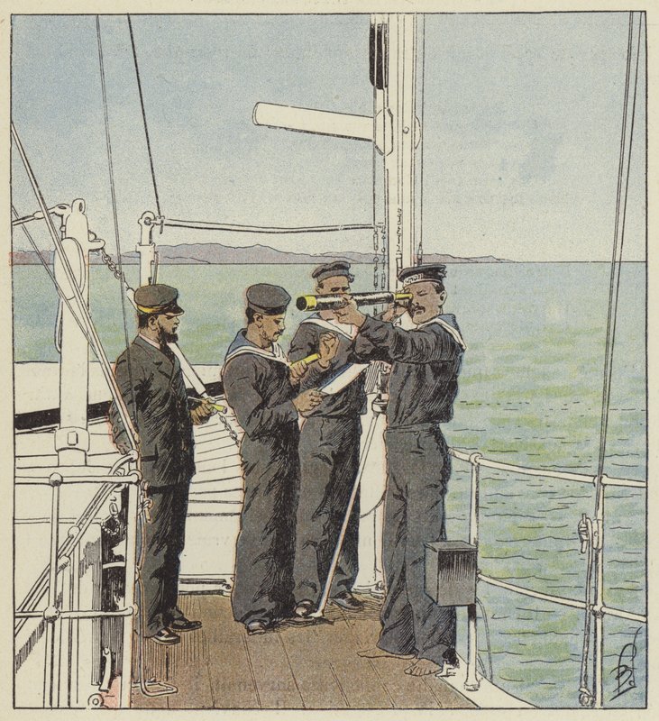 Centinelas japoneses vigilando la flota de Port-Arthur de after Louis Charles Bombled