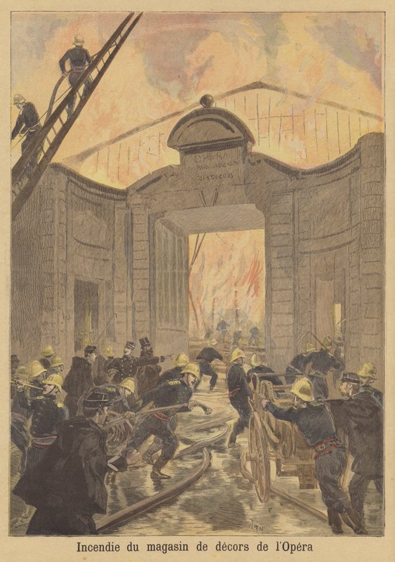 Incendio en el almacén de escenografía de la Ópera de París de after Oswaldo Tofani