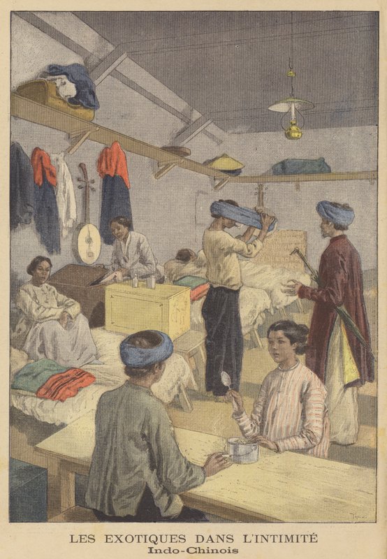 Personas de Indochina francesa en sus alojamientos en la Exposición Universal de 1900 en París de after Oswaldo Tofani