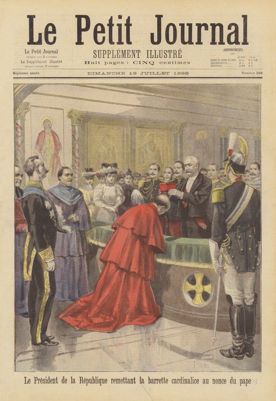 El Presidente Faure de Francia colocando el capelo cardenalicio en la cabeza del Nuncio Papal de after Oswaldo Tofani