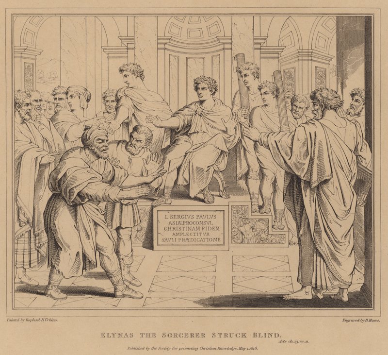Elimas el Hechicero cegado, Hechos de after Raphael