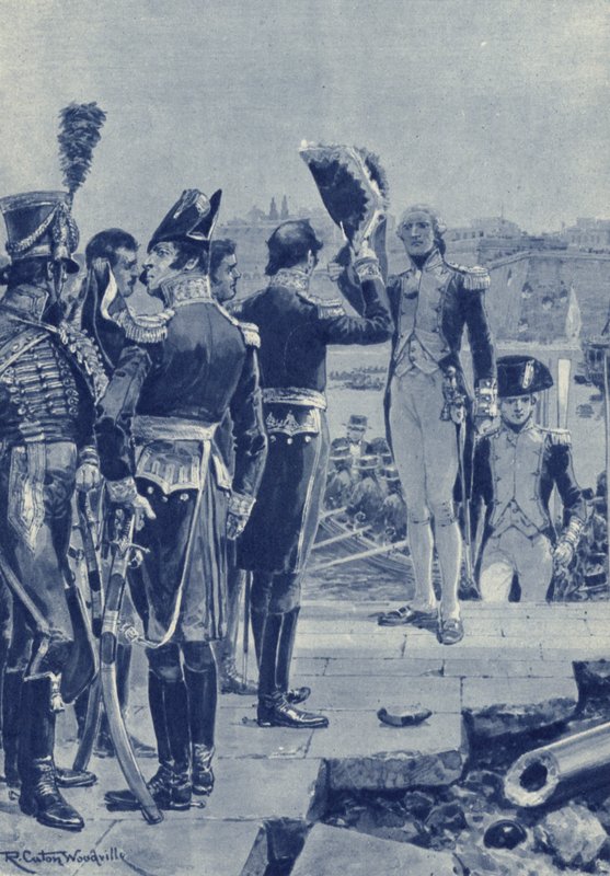 Malta, después de un asedio de dos años los franceses rinden la isla a los británicos en 1800 de after Richard Caton II Woodville