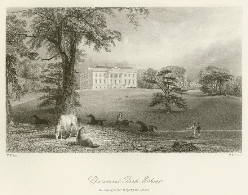 Parque Claremont, Esher, perteneciente a Su Majestad la Reina de after Thomas Allom