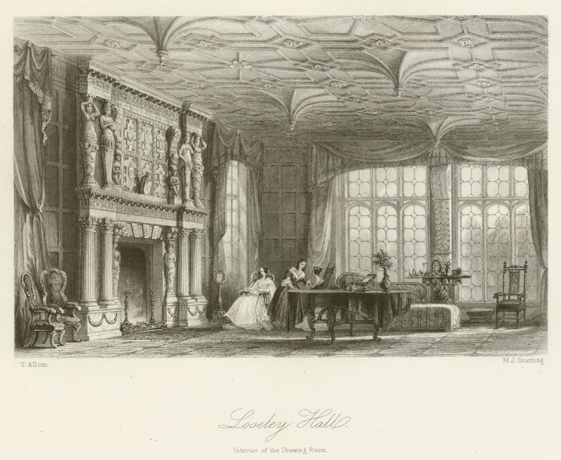 Loseley Hall, interior del salón de after Thomas Allom