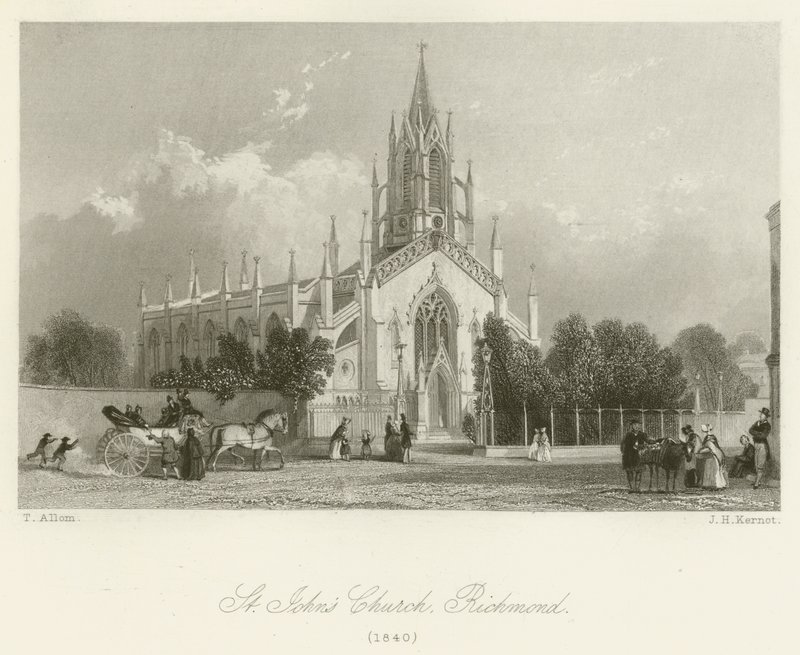 Iglesia de St Johns, Richmond, 1840 de after Thomas Allom