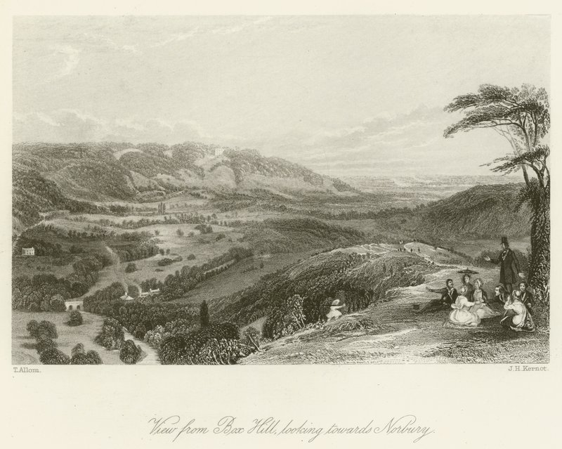 Vista desde Box Hill, mirando hacia Norbury de after Thomas Allom