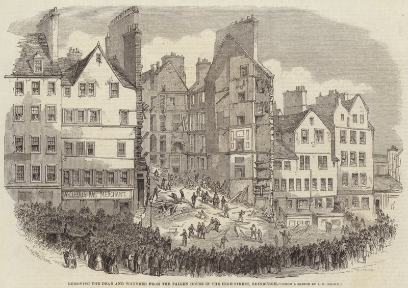 Removiendo a los Muertos y Heridos de la Casa Caída en la Calle Alta, Edimburgo de after Thomas Harrington Wilson