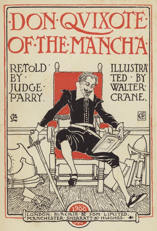 Ilustración de la portada de Don Quijote de la Mancha de after Walter Crane