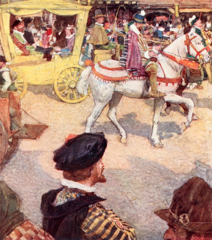 Shakespeare admira los finos caballos en Cheapside, Londres de after William Hatherell