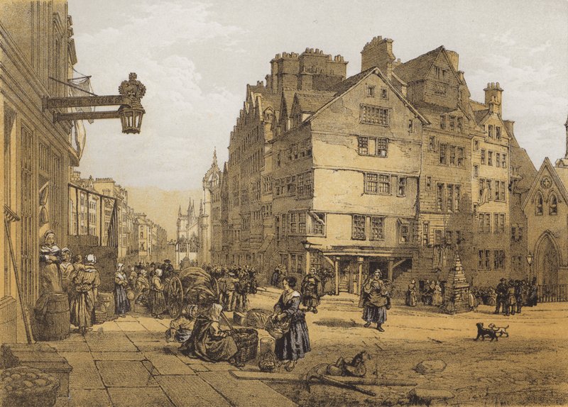 Calle Alta desde la Cabeza de West Bow, Lawnmarket de after William Leighton Leitch