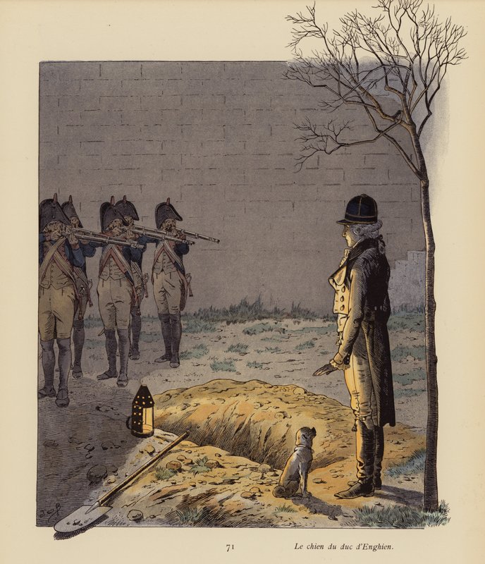 El perro del duque de Enghien (litografía en color) de pseudonym for Onfray de Breville Jacques Job