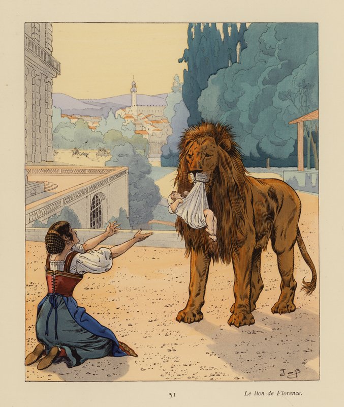 El león de Florencia (litografía en color) de pseudonym for Onfray de Breville Jacques Job