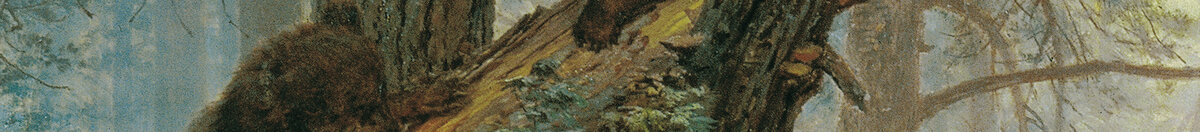 Mañana en un bosque de pinos (Ivan Ivanovich Shishkin), Detail: Bärenjunge auf gestürzter Kiefer