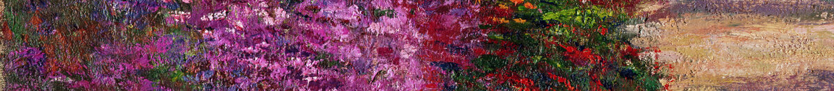 Un sendero en el jardín de Monet, Giverny, 1902 (Claude Monet), Detail: Violette Blütenbüsche links
