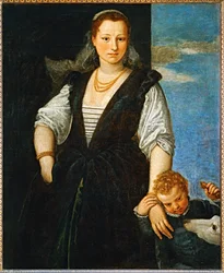 Retrato de mujer con un niño y un perro - Portrait de femme avec un enfant et un chien ...