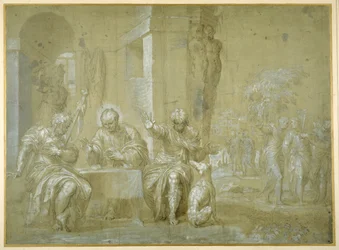 La Cena de Emaús, c.1550 (pluma, tinta negra y aguada marrón sobre papel)