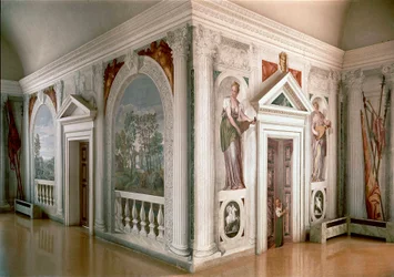 Paisajes y músicos. Fresco de Paolo Veronese (Paolo Caliari) (1561 aprox.) Maser (Treviso), Villa Barbaro