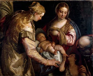 La Sagrada Familia con Santa Bárbara y San Juan Bautista. Pintura de Paolo Caliari, llamado Paolo Veronese (1562 aprox.). Florencia, Galería de los Uffizi